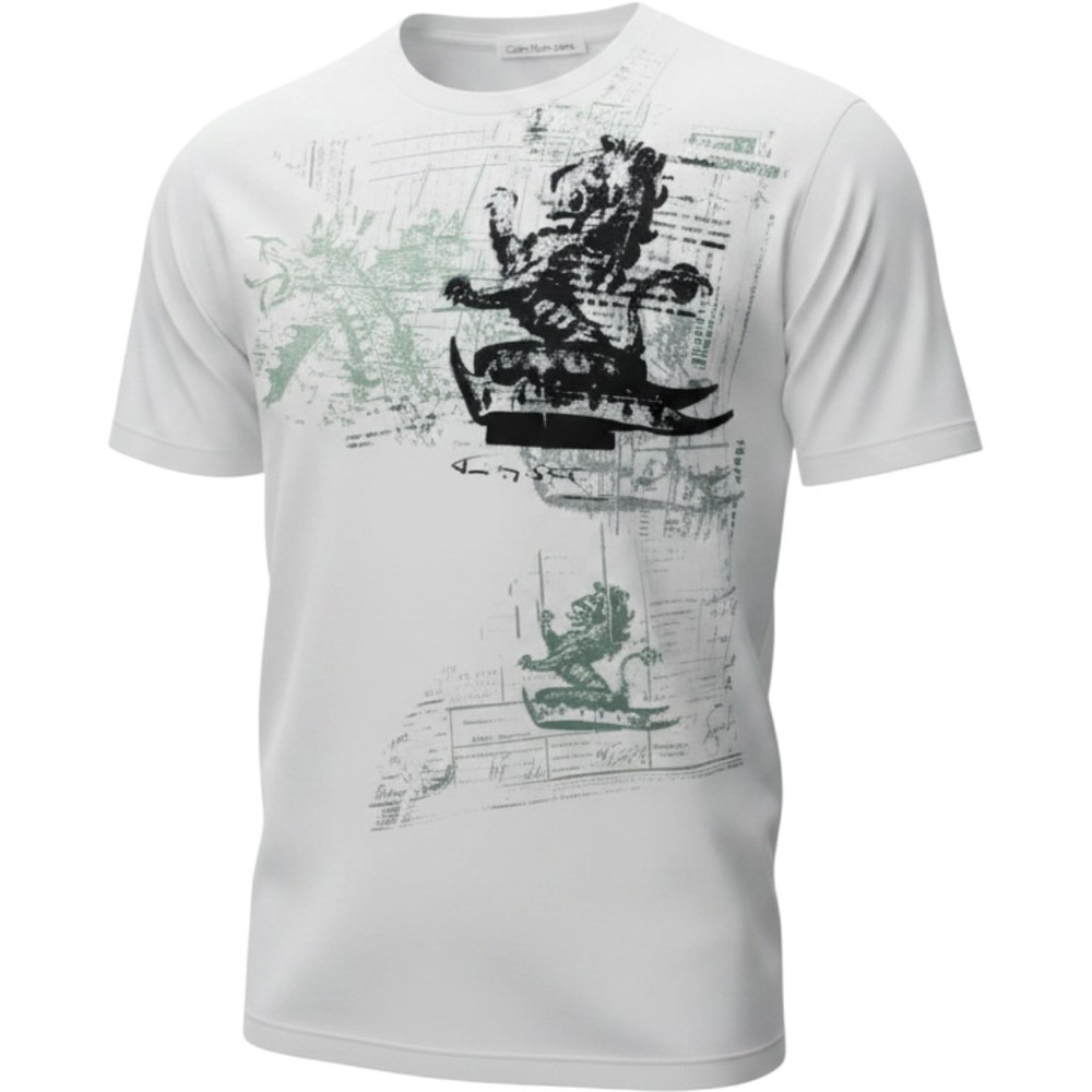 Calvin Klein Jeans Mens XL White Graphic Tee Lion Dragon Heraldic Print Shirt